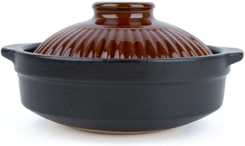 DAISO Sogi Earthenware Pot Brown & Black 17cm – Traditional Clay Cooking Pot for Soup, Stew & Hot Pot Dishes - Image 1
